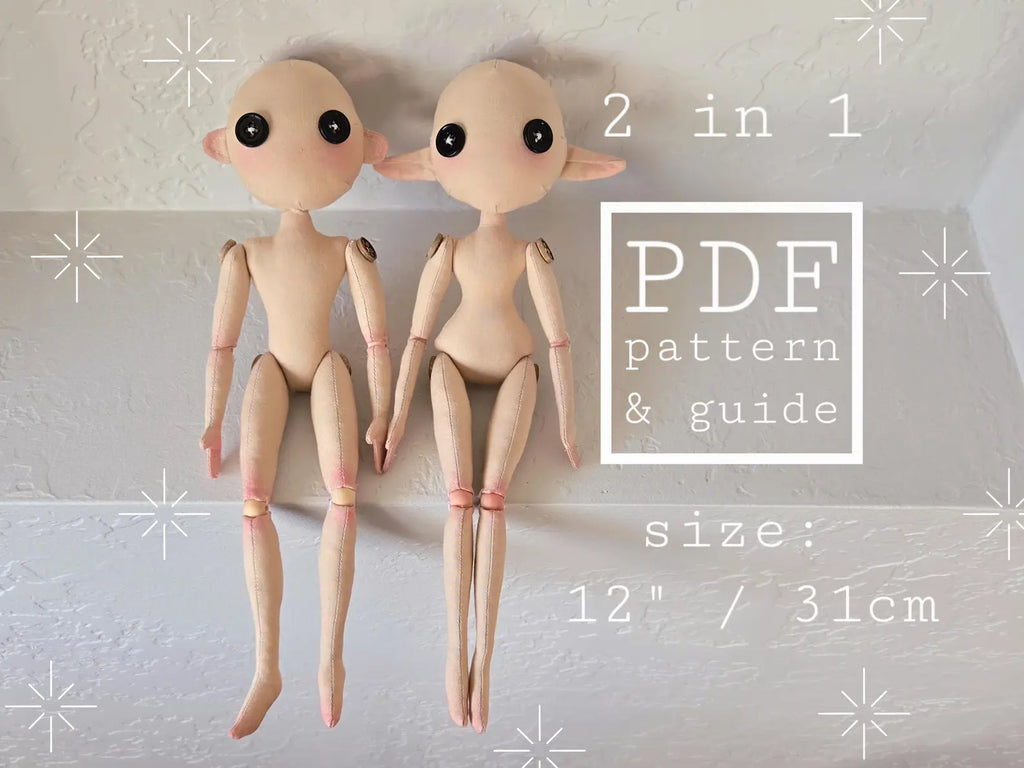 Jointed Art Doll Bundle Sewing Pattern — Boy & Girl, 2-in-1 PDF with Guide