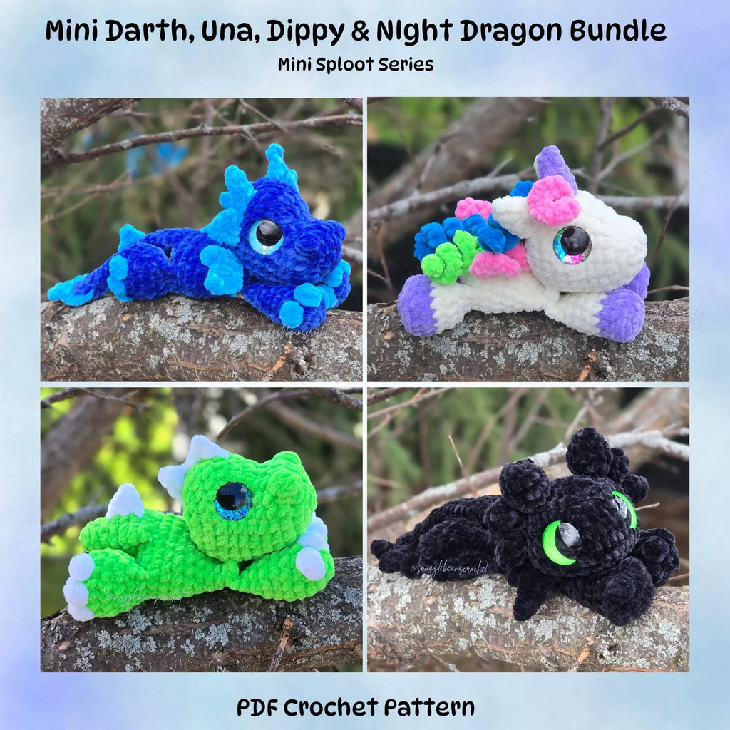 Mini Dragon, Unicorn & Dino Crochet Pattern Bundle — 4 Amigurumi Patterns (PDF)