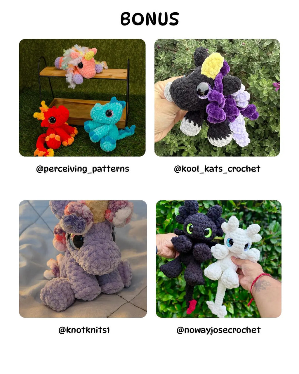 Mini Dragon, Unicorn & Dino Crochet Pattern Bundle — 4 Amigurumi Patterns (PDF)