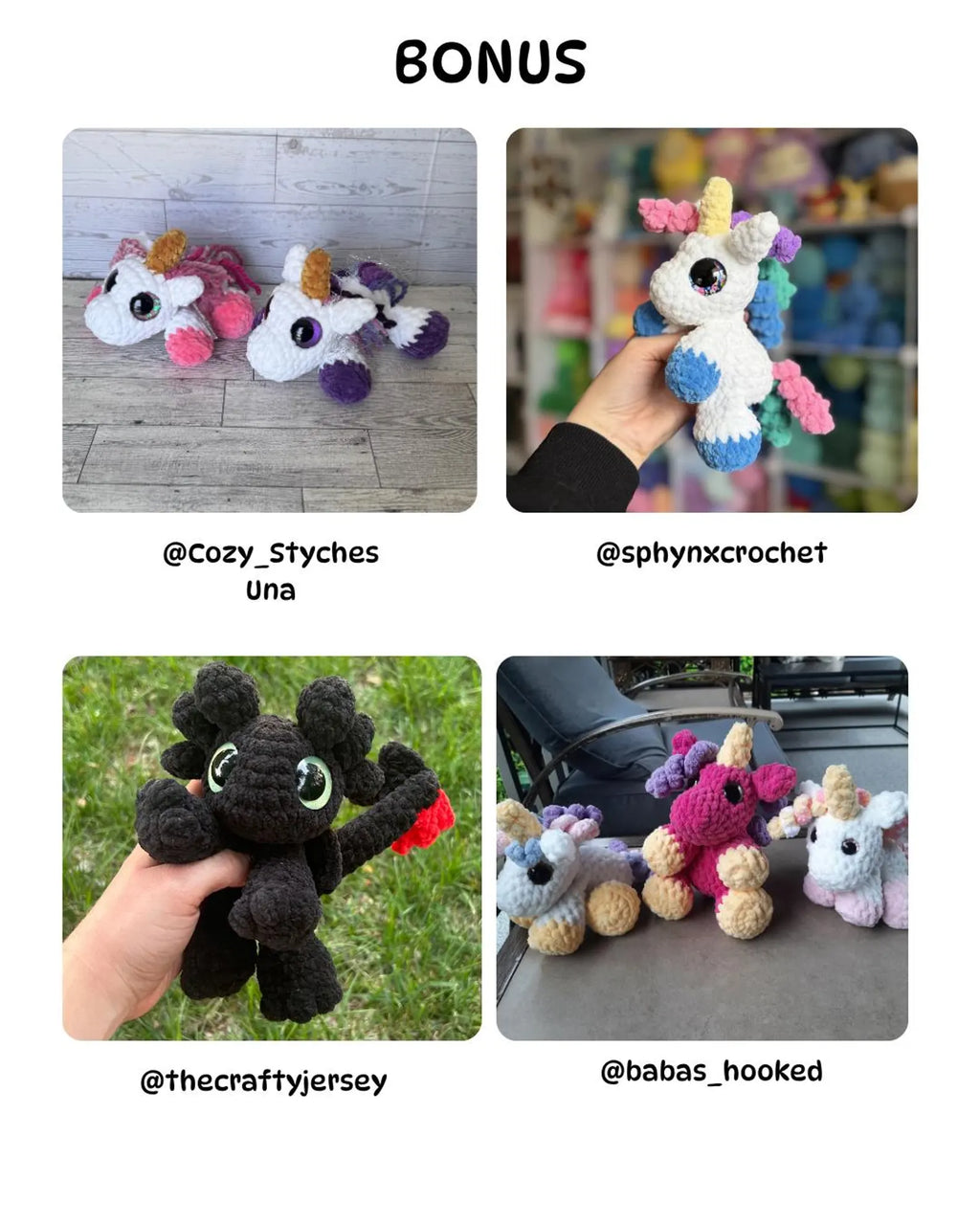 Mini Dragon, Unicorn & Dino Crochet Pattern Bundle — 4 Amigurumi Patterns (PDF)