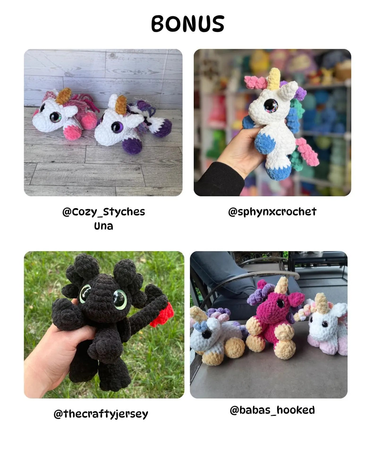 Mini Dragon, Unicorn & Dino Crochet Pattern Bundle — 4 Amigurumi Patterns (PDF)