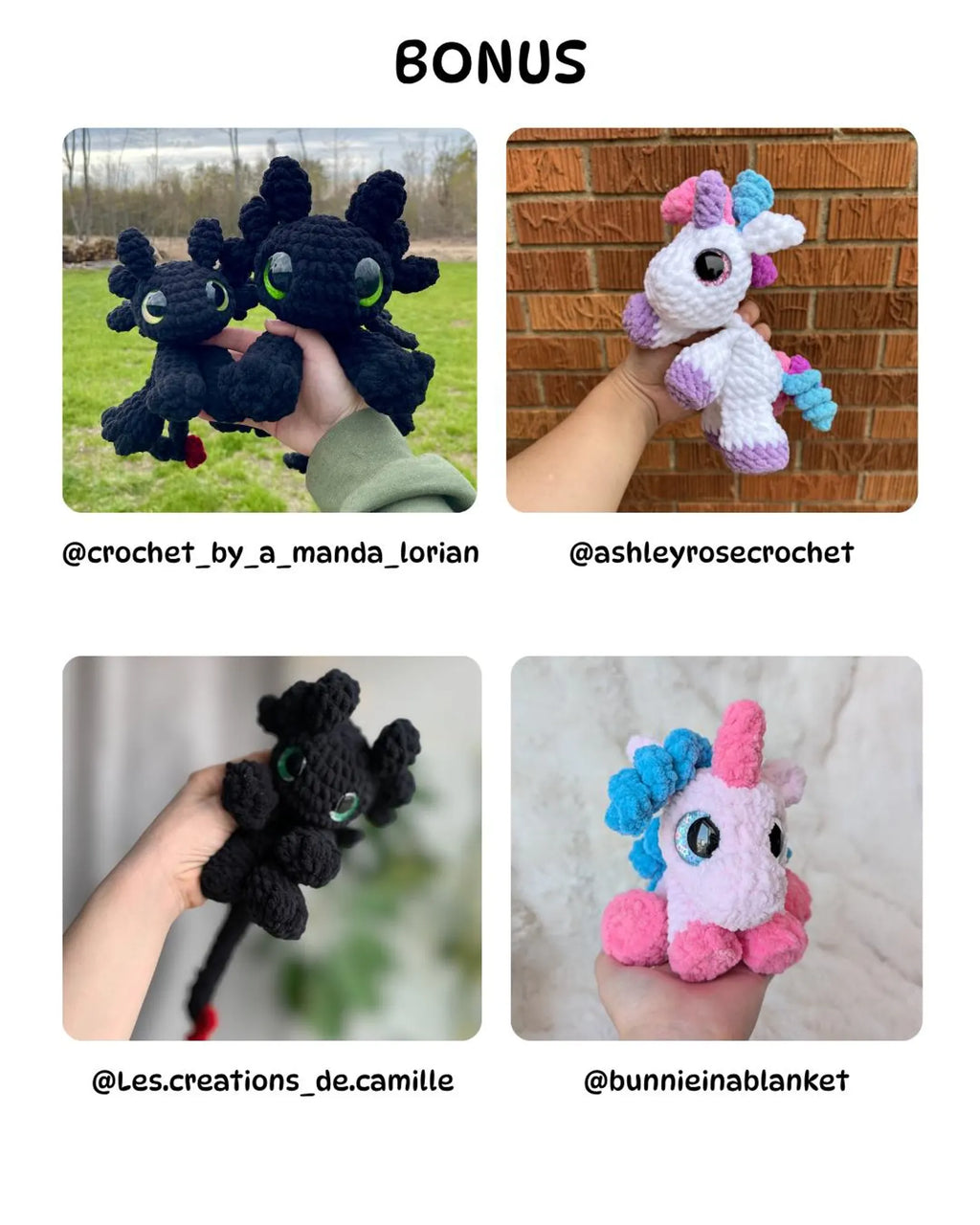 Mini Dragon, Unicorn & Dino Crochet Pattern Bundle — 4 Amigurumi Patterns (PDF)