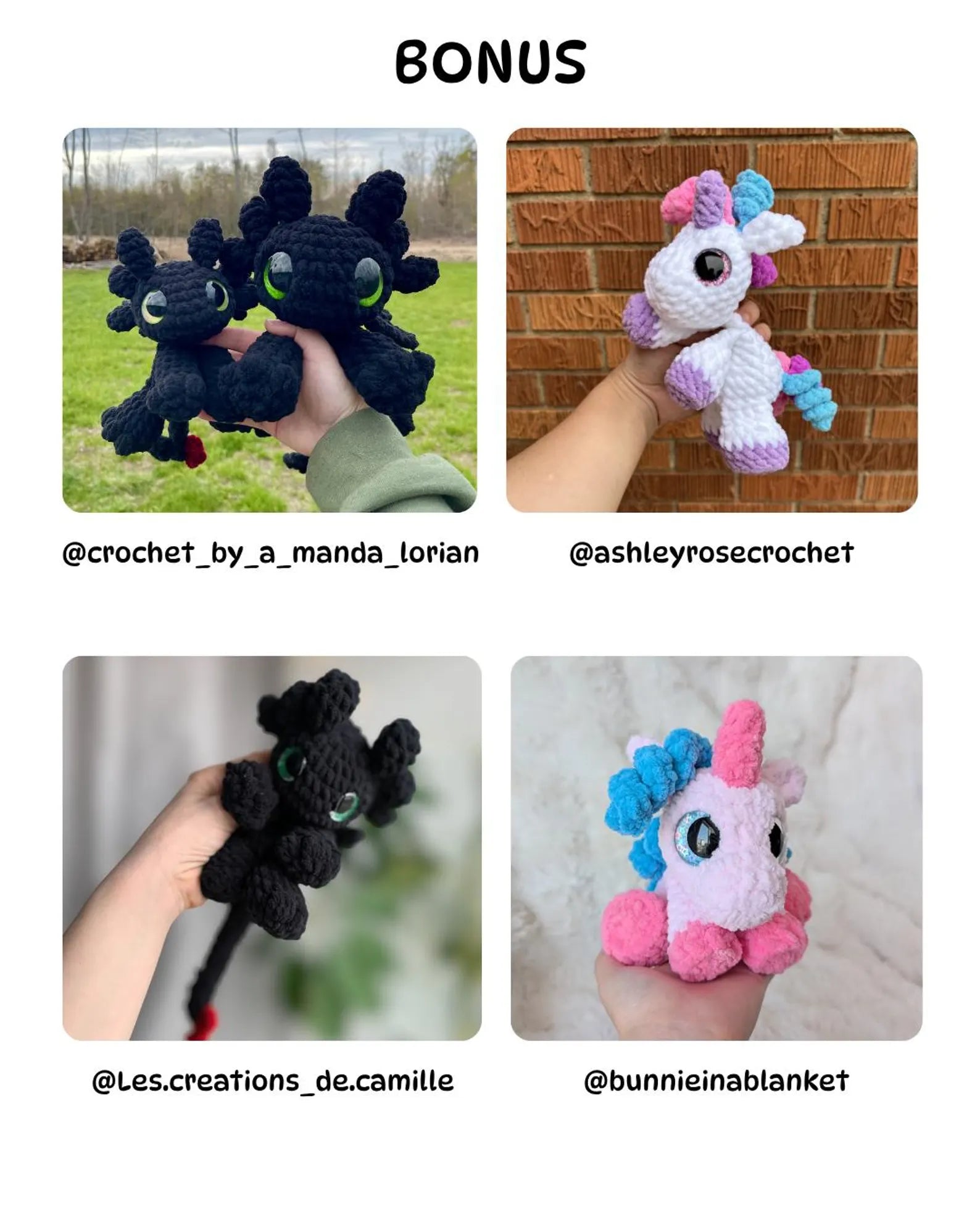 Mini Dragon, Unicorn & Dino Crochet Pattern Bundle — 4 Amigurumi Patterns (PDF)